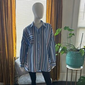 BDG Blue Multi-Stripe Button Down Shirt